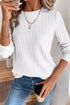 Ribbed Texture Round Neck Drop Shoulder Rounded Hem Knit Top